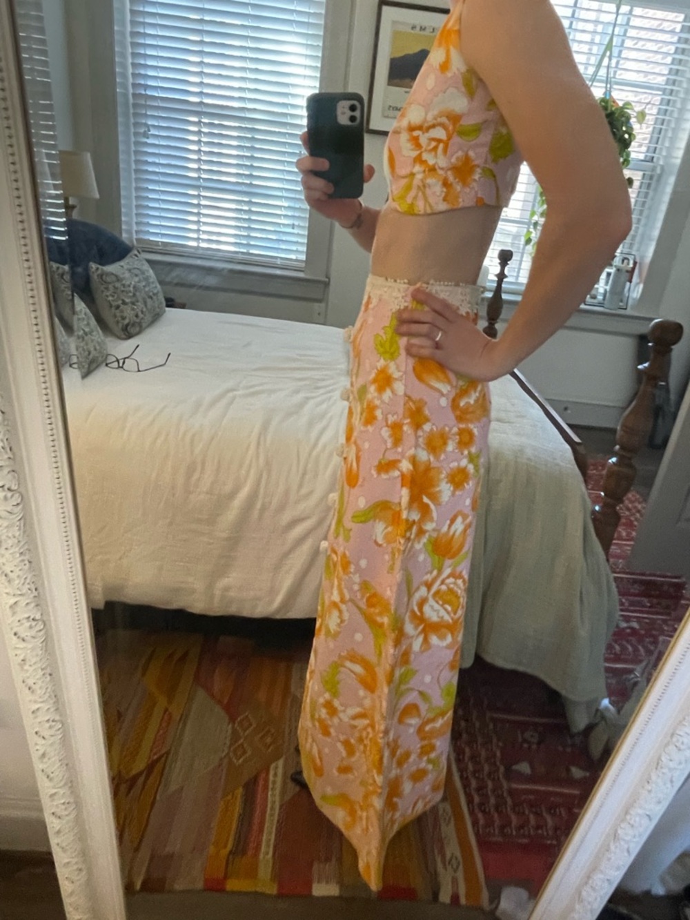 Vintage 1970s The Lilly (now Lilly Pulitzer) Pink and Orange Floral Skirt Set - Picture 2 of 10
